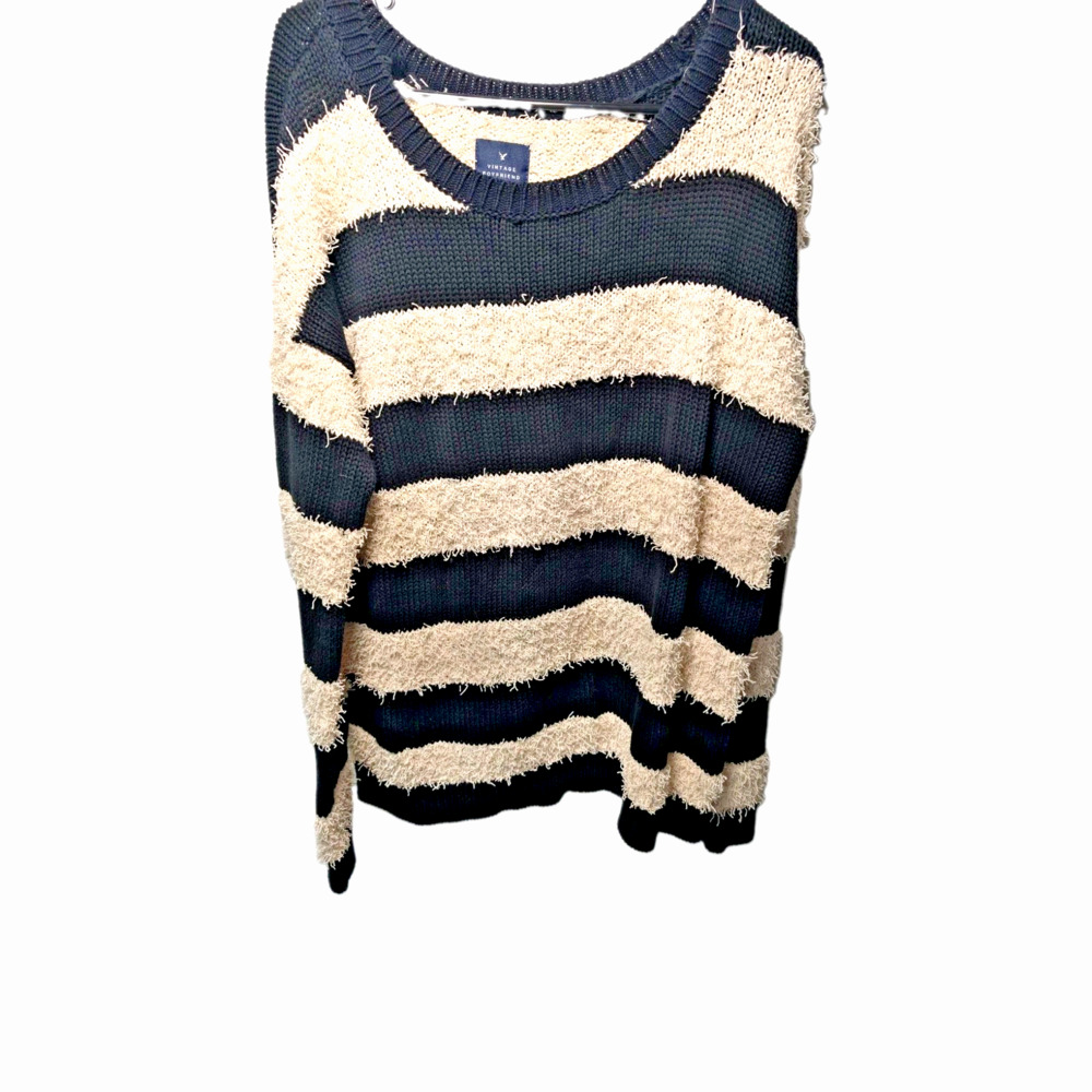 American Eagle Vintage Boyfriend Sweater Womens Medium Black White Striped Knit